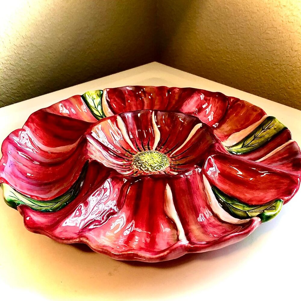 NWT TRACY PORTER Corvina Hand Painted Chip & Dip Tray Ceramic Art Collectible